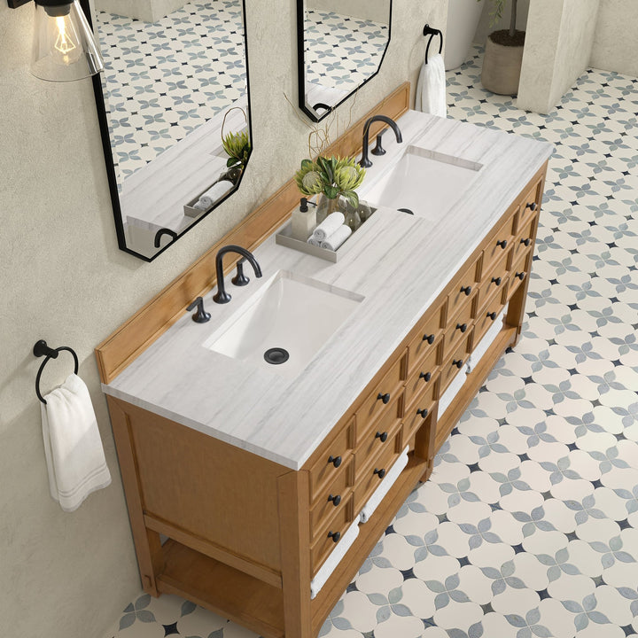 Malibu 72" Double Vanity, Amber Birch w/ 3 CM Arctic Fall Top