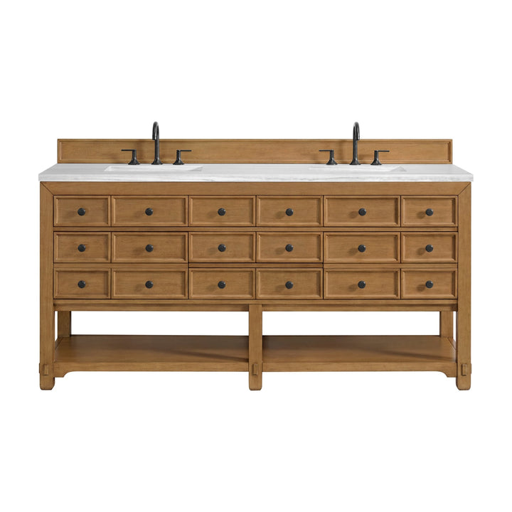 Malibu 72" Double Vanity, Amber Birch w/ 3 CM Arctic Fall Top