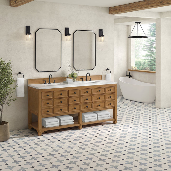 Malibu 72" Double Vanity, Amber Birch w/ 3 CM Arctic Fall Top