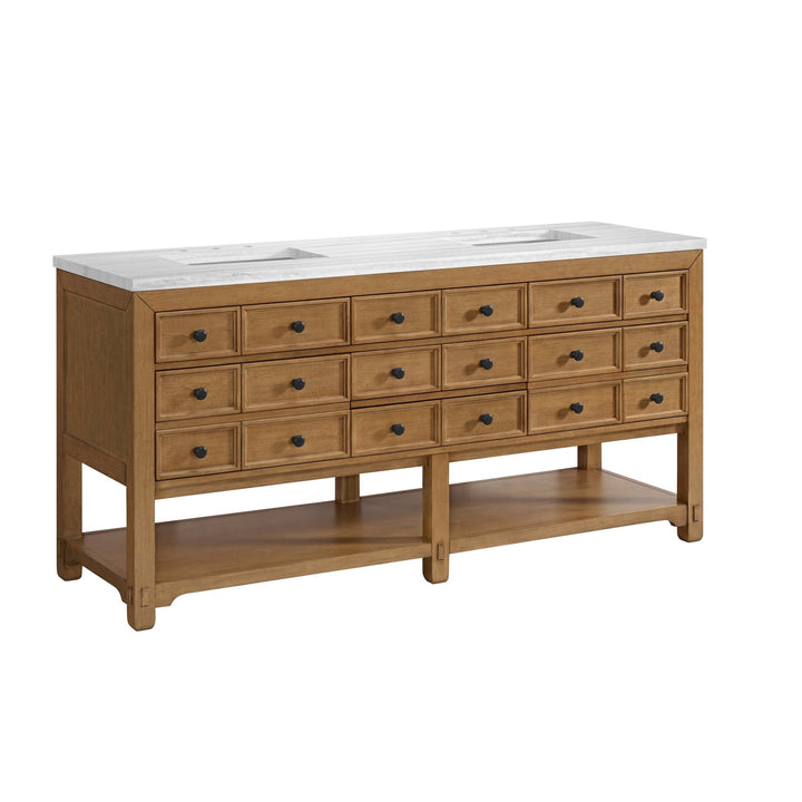 Malibu 72" Double Vanity, Amber Birch w/ 3 CM Arctic Fall Top