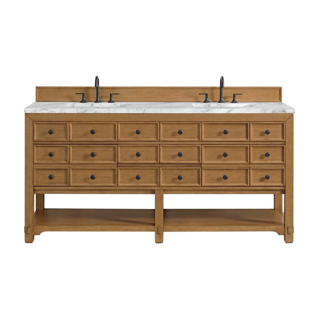 Malibu 72" Double Vanity, Amber Birch w/ 3 CM Carrara Marble Top