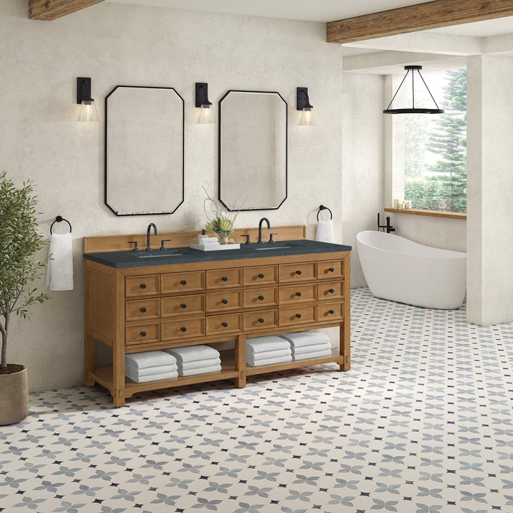 Malibu 72" Double Vanity, Amber Birch w/ 3 CM Charcoal Soapstone Top