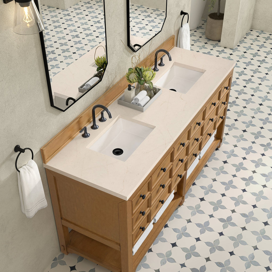Malibu 72" Double Vanity, Amber Birch w/ 3 CM Eternal Marfil Top