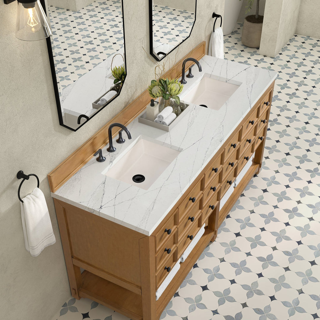 Malibu 72" Double Vanity, Amber Birch w/ 3 CM Ethereal Noctis Top w/ FreePower Wireless Charger