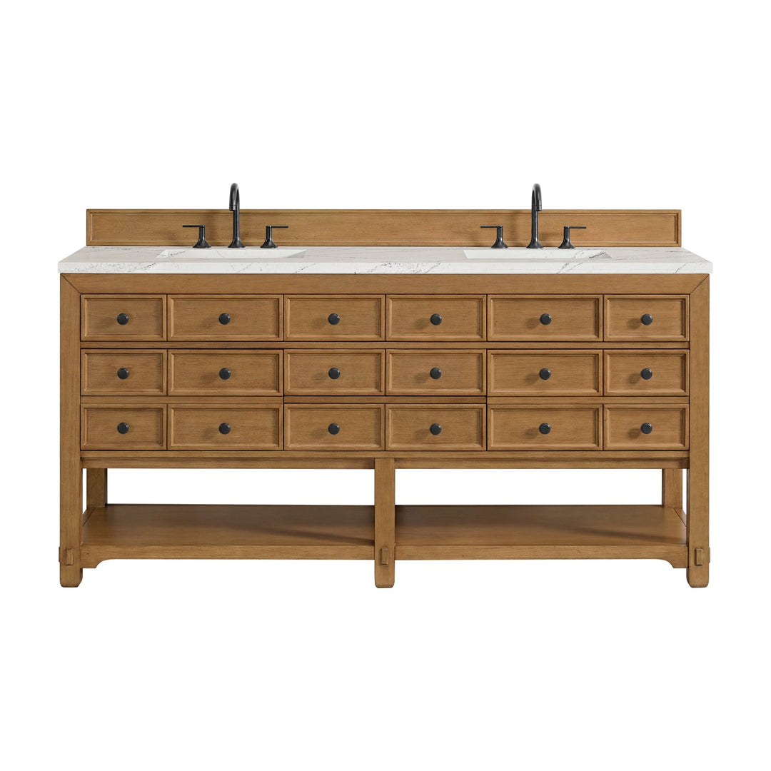 Malibu 72" Double Vanity, Amber Birch w/ 3 CM Ethereal Noctis Top w/ FreePower Wireless Charger