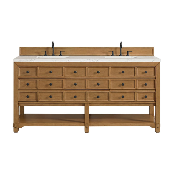 Malibu 72" Double Vanity, Amber Birch w/ 3 CM Ethereal Noctis Top w/ FreePower Wireless Charger