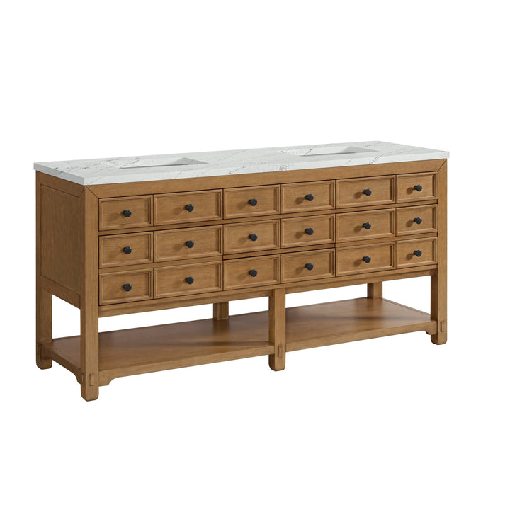 Malibu 72" Double Vanity, Amber Birch w/ 3 CM Ethereal Noctis Top w/ FreePower Wireless Charger