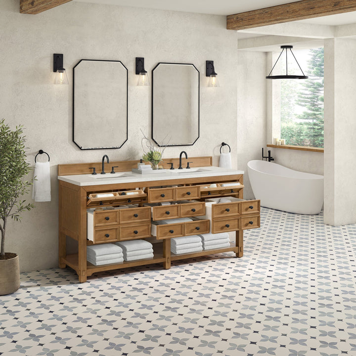 Malibu 72" Double Vanity, Amber Birch w/ 3 CM Lime Delight Top