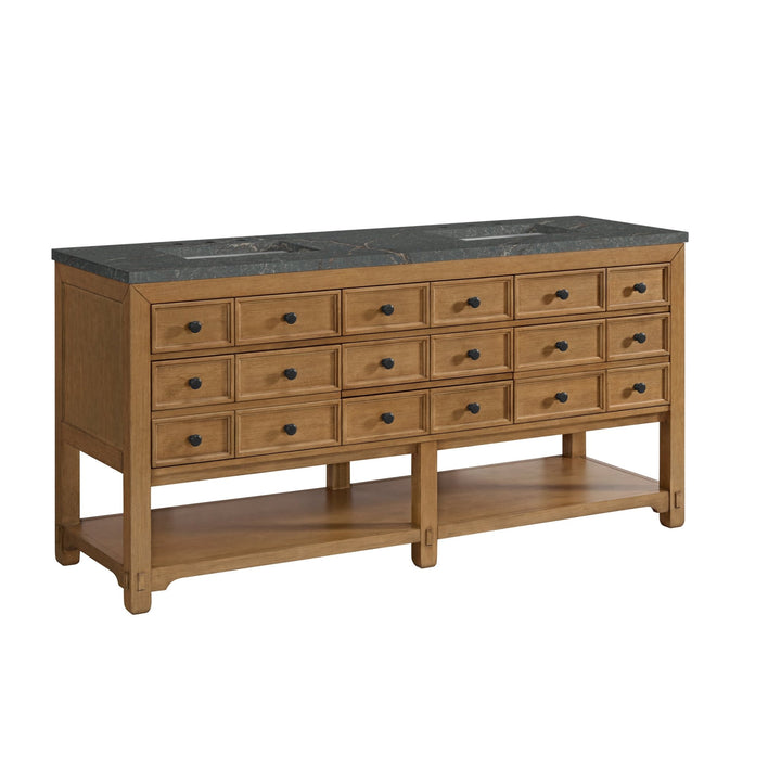 Malibu 72" Double Vanity, Amber Birch w/ 3 CM Parisien Bleu Top w/ FreePower Wireless Charger