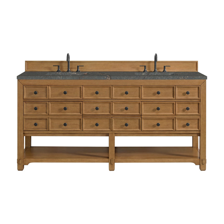 Malibu 72" Double Vanity, Amber Birch w/ 3 CM Parisien Bleu Top w/ FreePower Wireless Charger