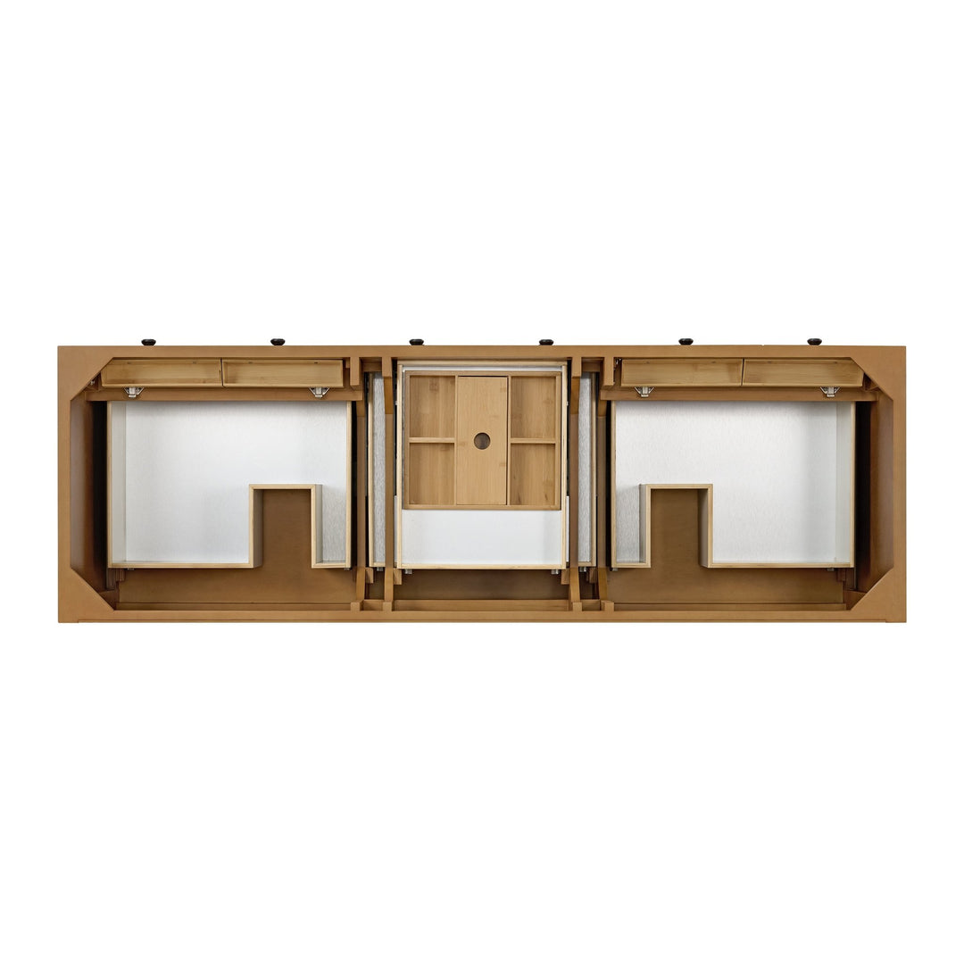Malibu 72" Double Vanity, Amber Birch w/ 3 CM Parisien Bleu Top w/ FreePower Wireless Charger