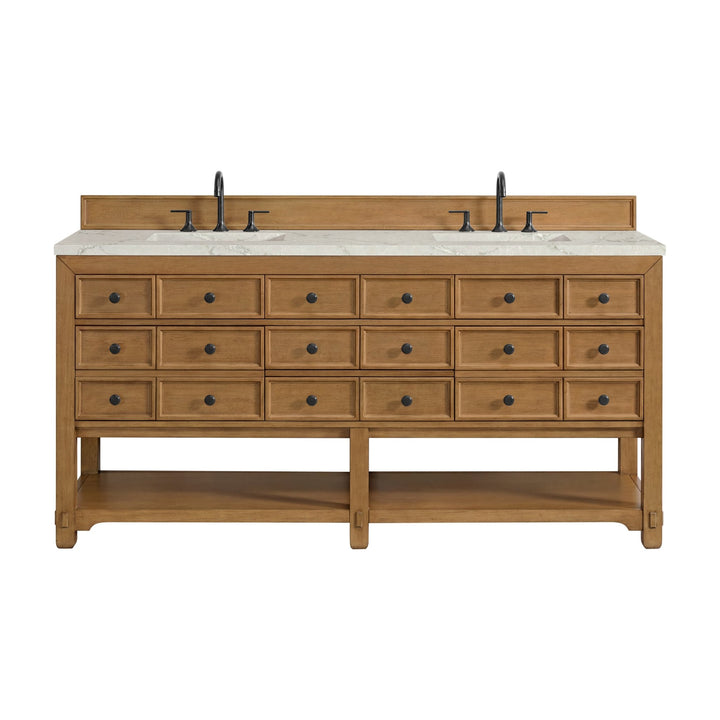 Malibu 72" Double Vanity, Amber Birch w/ 3 CM Victorian Silver Top w/ FreePower Wireless Charger