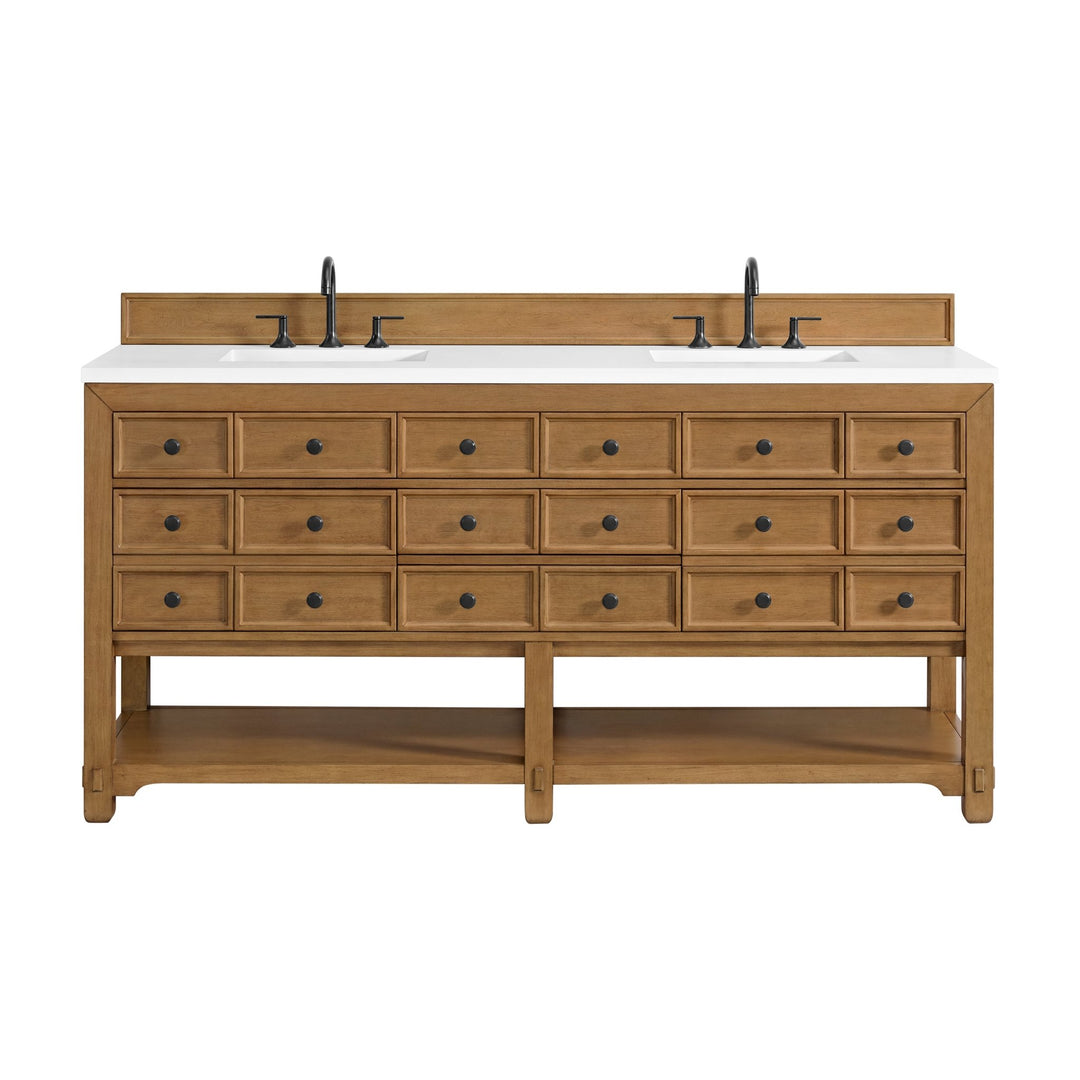 Malibu 72" Double Vanity, Amber Birch w/ 3 CM White Zeus Top