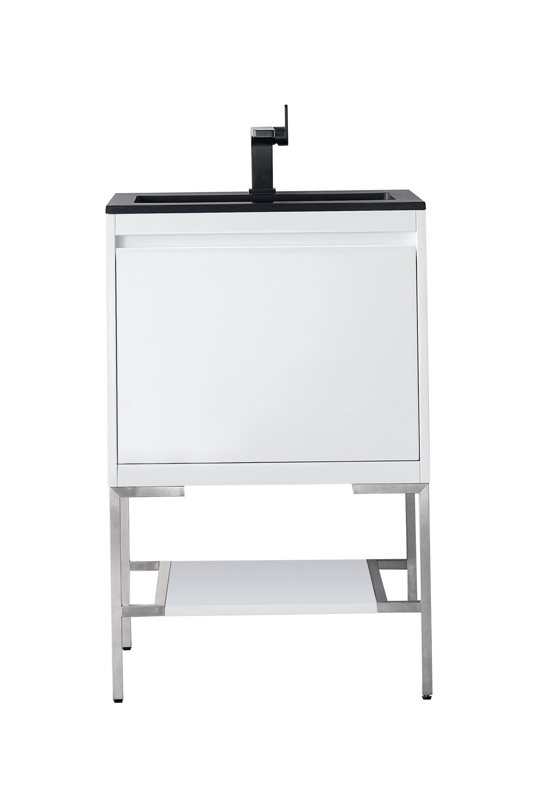 Mantova 23.6" Single Vanity, Glossy White, Brushed Nickel Base w/ Charcoal Black Composite Stone Top