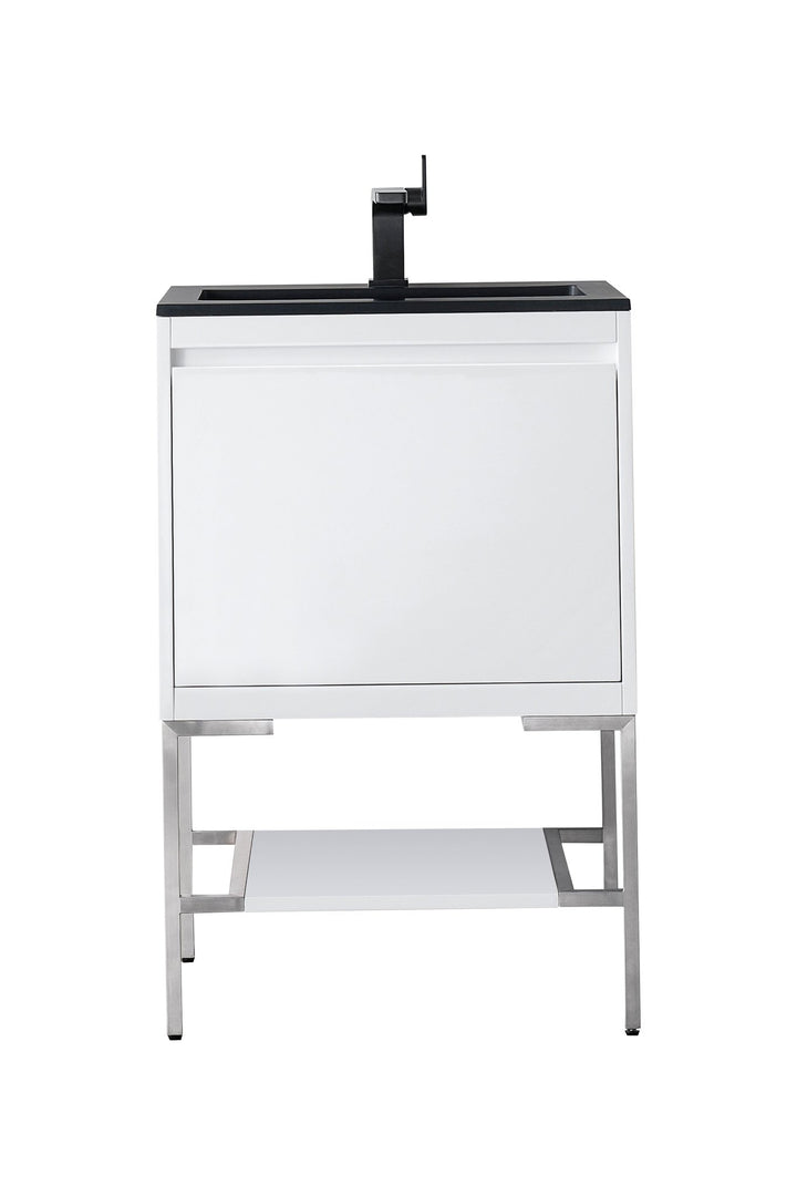 Mantova 23.6" Single Vanity, Glossy White, Brushed Nickel Base w/ Charcoal Black Composite Stone Top