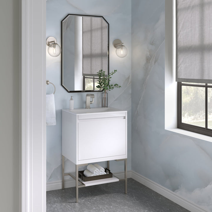 Mantova 23.6" Single Vanity, Glossy White, Brushed Nickel Base w/ Glossy White Composite Stone Top