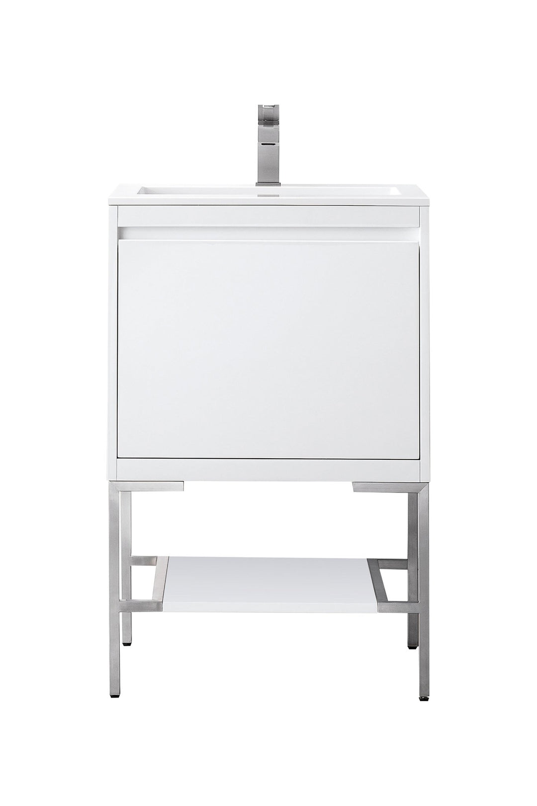 Mantova 23.6" Single Vanity, Glossy White, Brushed Nickel Base w/ Glossy White Composite Stone Top