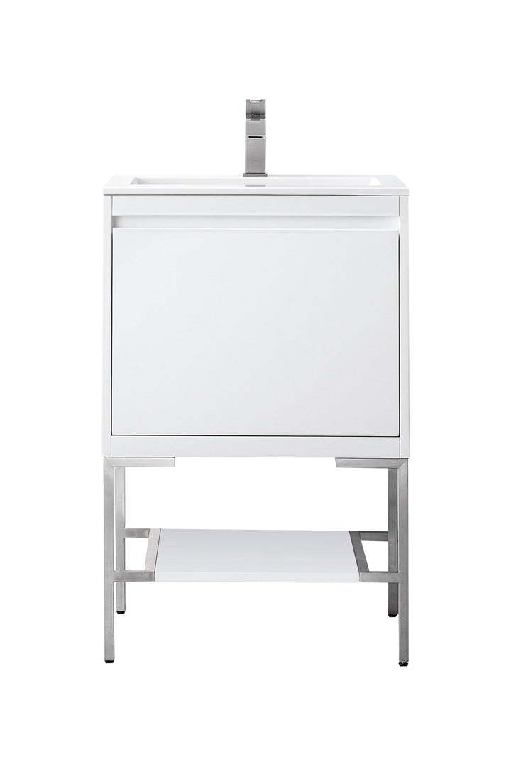 Mantova 23.6" Single Vanity, Glossy White, Brushed Nickel Base w/ Glossy White Composite Stone Top