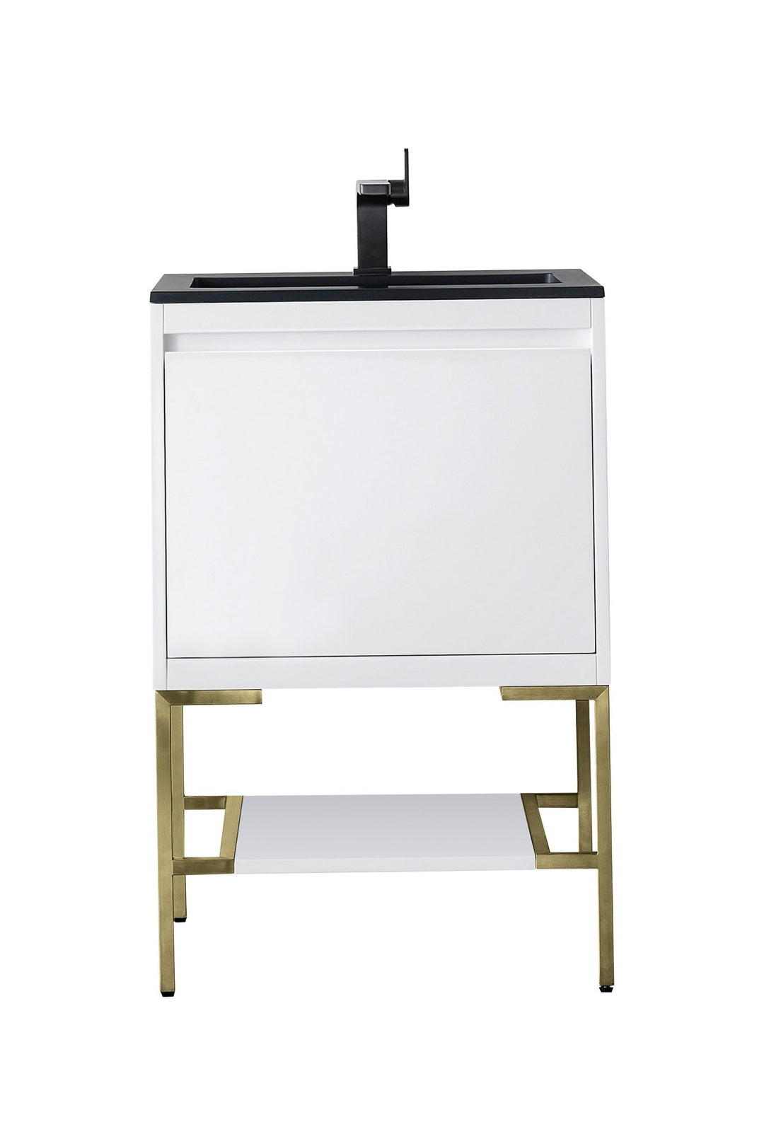Mantova 23.6" Single Vanity, Glossy White, Champagne Brass Base w/ Charcoal Black Composite Stone Top