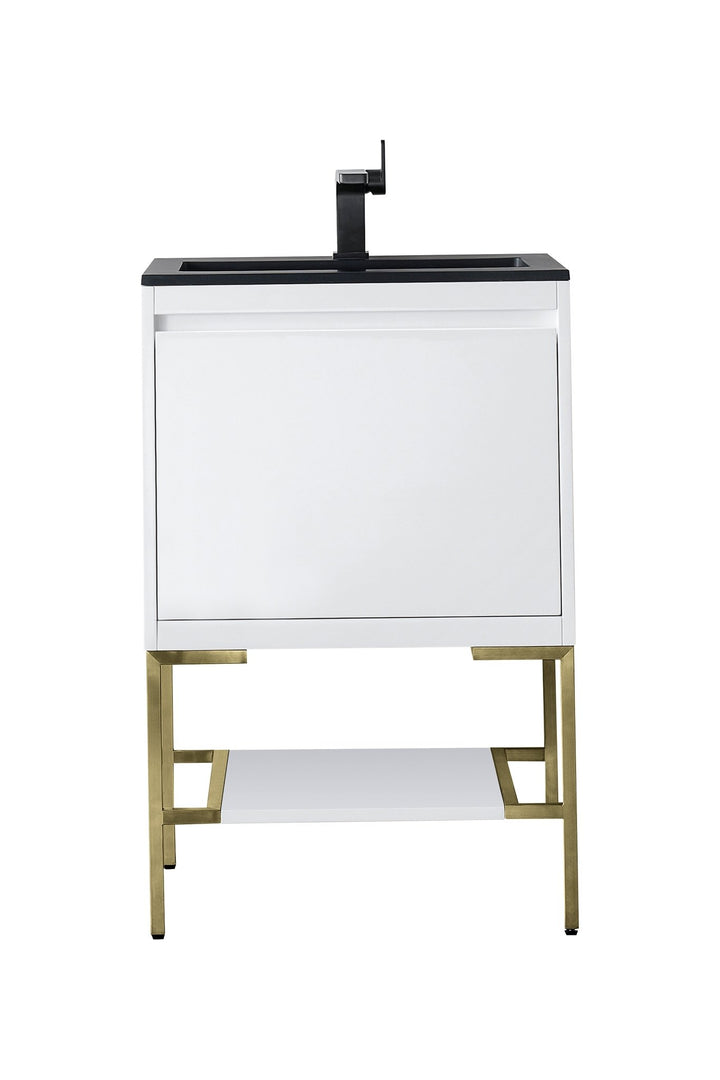 Mantova 23.6" Single Vanity, Glossy White, Champagne Brass Base w/ Charcoal Black Composite Stone Top