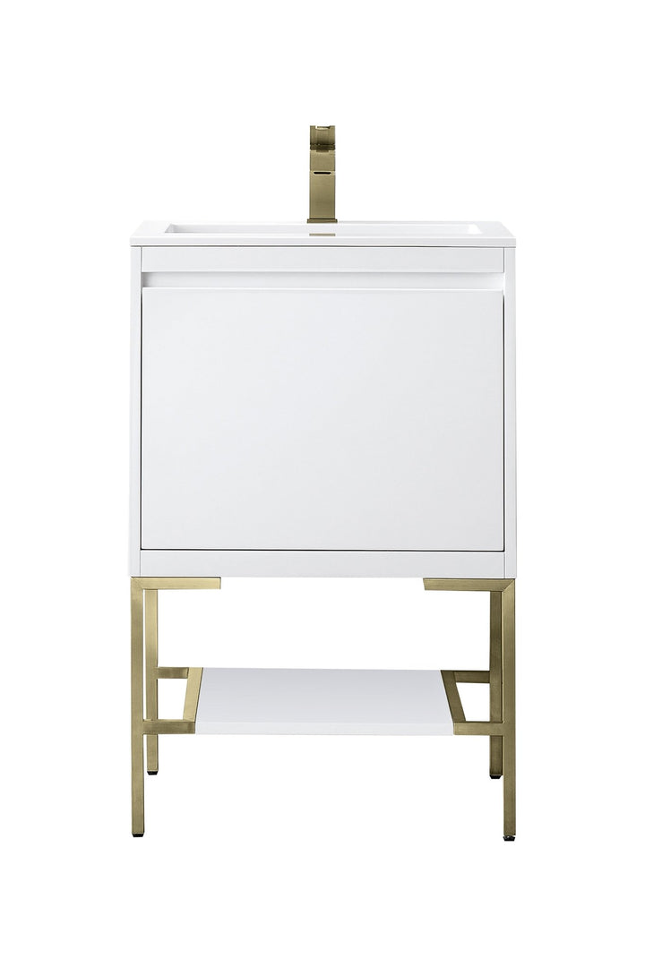 Mantova 23.6" Single Vanity, Glossy White, Champagne Brass Base w/ Glossy White Composite Stone Top