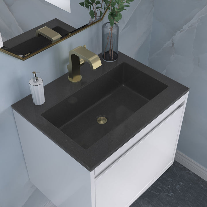 Mantova 23.6" Single Vanity, Glossy White w/ Charcoal Black Composite Stone Top
