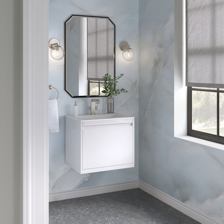 Mantova 23.6" Single Vanity, Glossy White w/ Glossy White Composite Stone Top