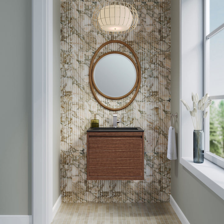 Mantova 23.6" Single Vanity, Mid-Century Walnut, Brushed Nickel Base w/ Charcoal Black Composite Stone Top