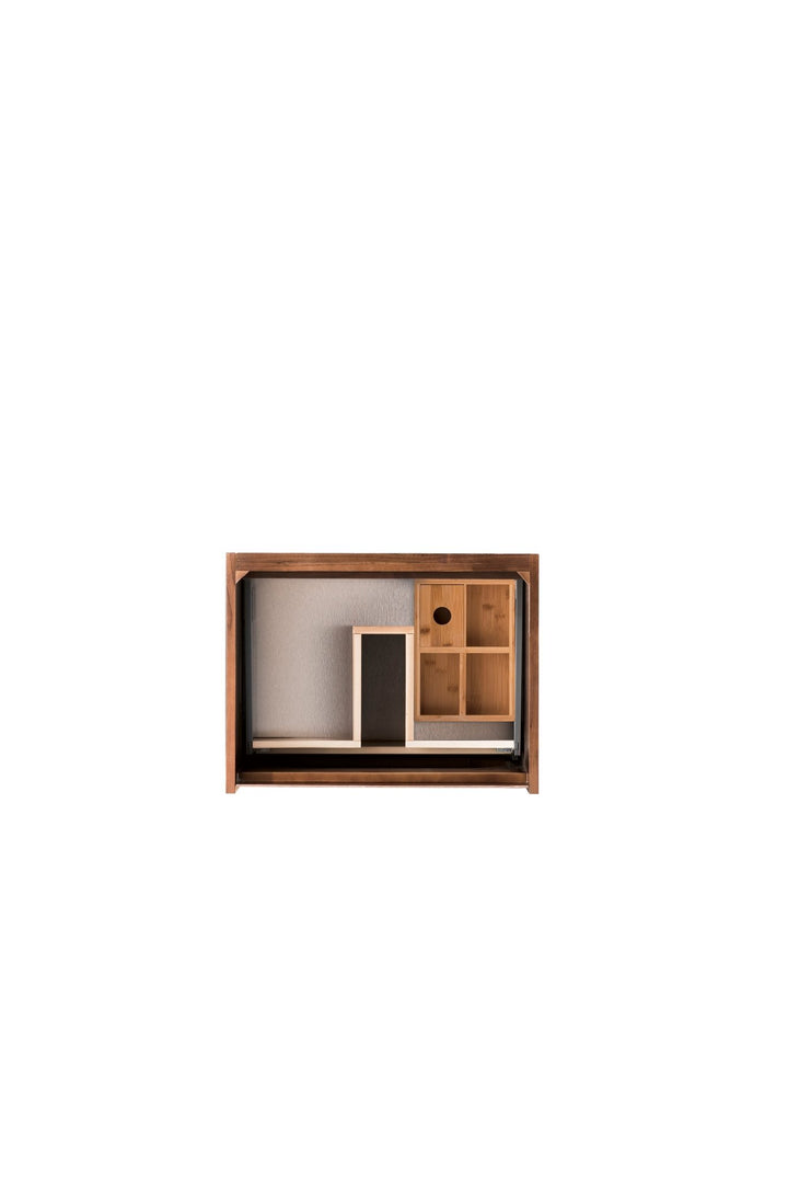 Mantova 23.6" Single Vanity, Mid-Century Walnut, Brushed Nickel Base w/ Charcoal Black Composite Stone Top