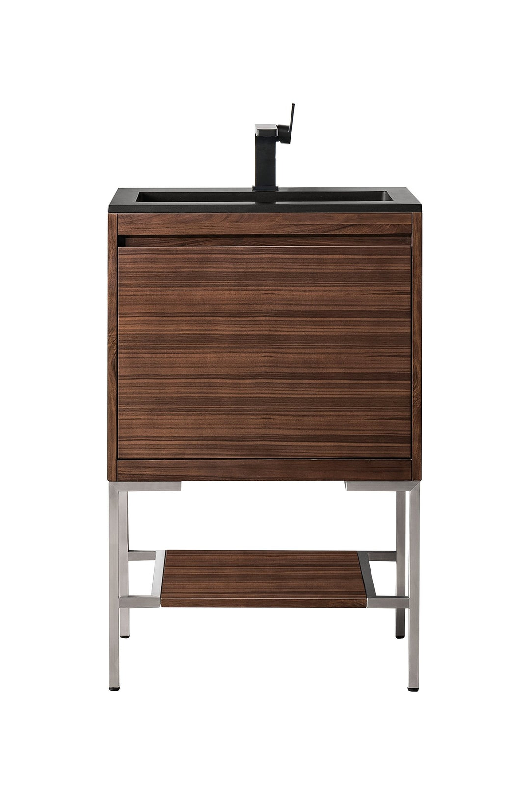 Mantova 23.6" Single Vanity, Mid-Century Walnut, Brushed Nickel Base w/ Charcoal Black Composite Stone Top