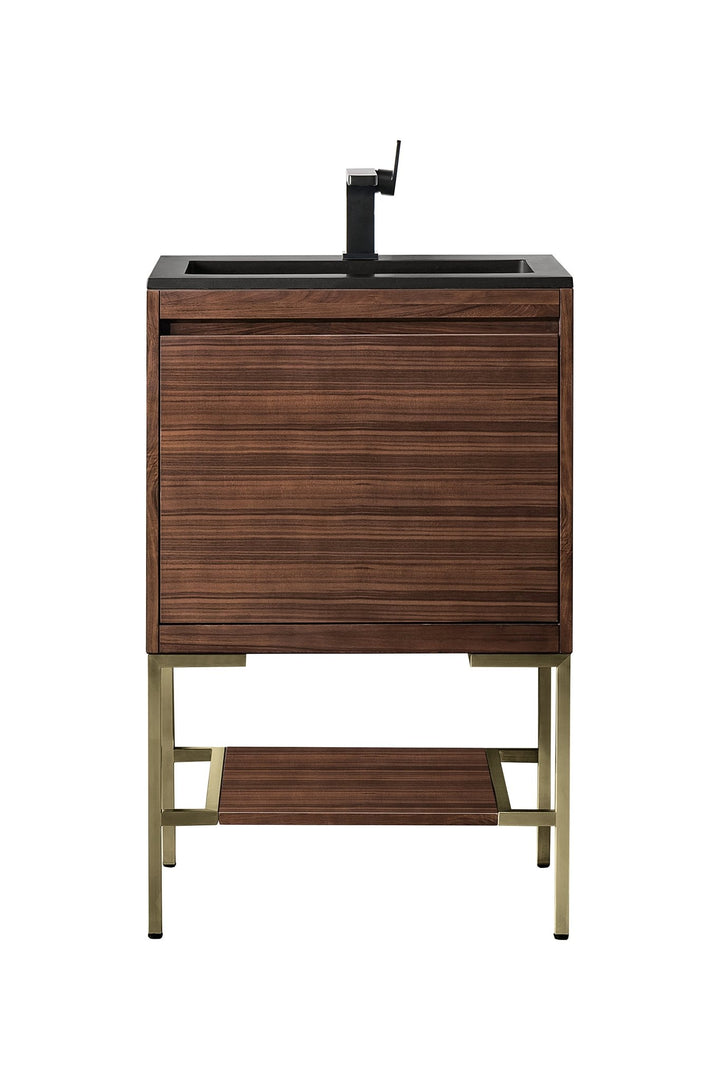 Mantova 23.6" Single Vanity, Mid-Century Walnut, Champagne Brass Base w/ Charcoal Black Composite Stone Top
