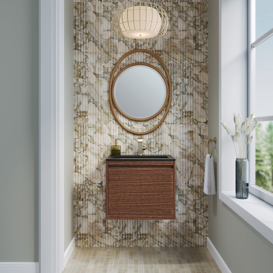 Mantova 23.6" Single Vanity, Mid-Century Walnut, Champagne Brass Base w/ Charcoal Black Composite Stone Top