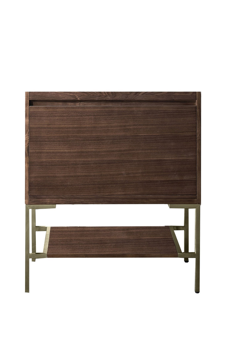 Mantova 31.5" Single Vanity Cabinet, Mid-Century Walnut, Champagne Brass Base