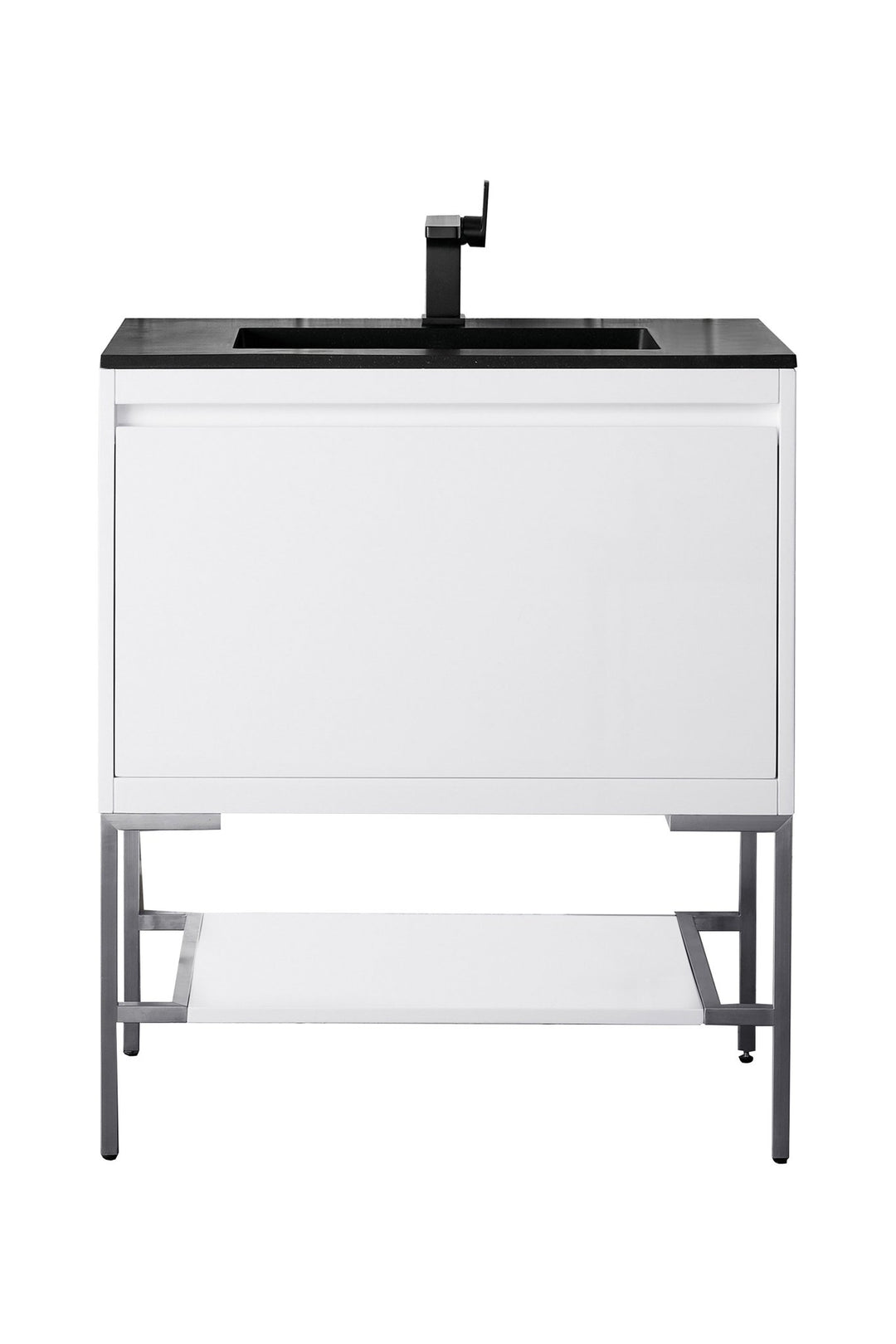 Mantova 31.5" Single Vanity, Glossy White, Brushed Nickel Base w/ Charcoal Black Composite Stone Top