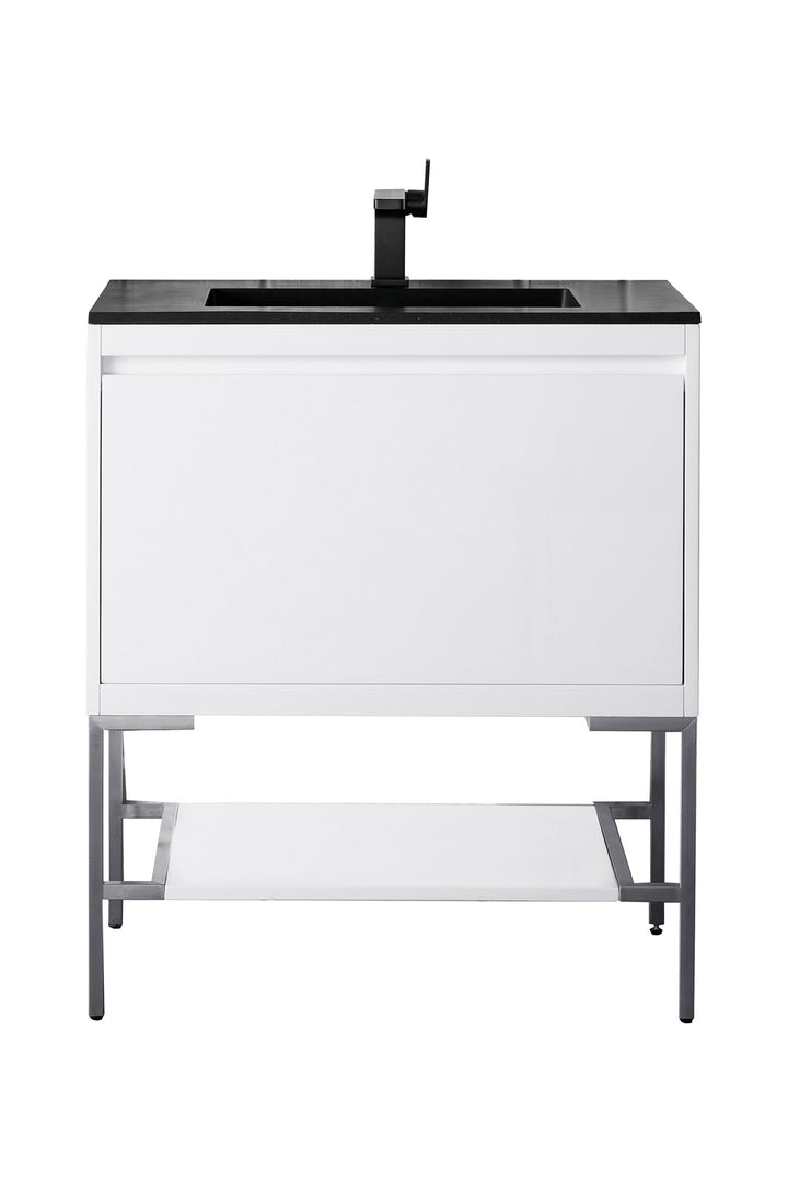 Mantova 31.5" Single Vanity, Glossy White, Brushed Nickel Base w/ Charcoal Black Composite Stone Top