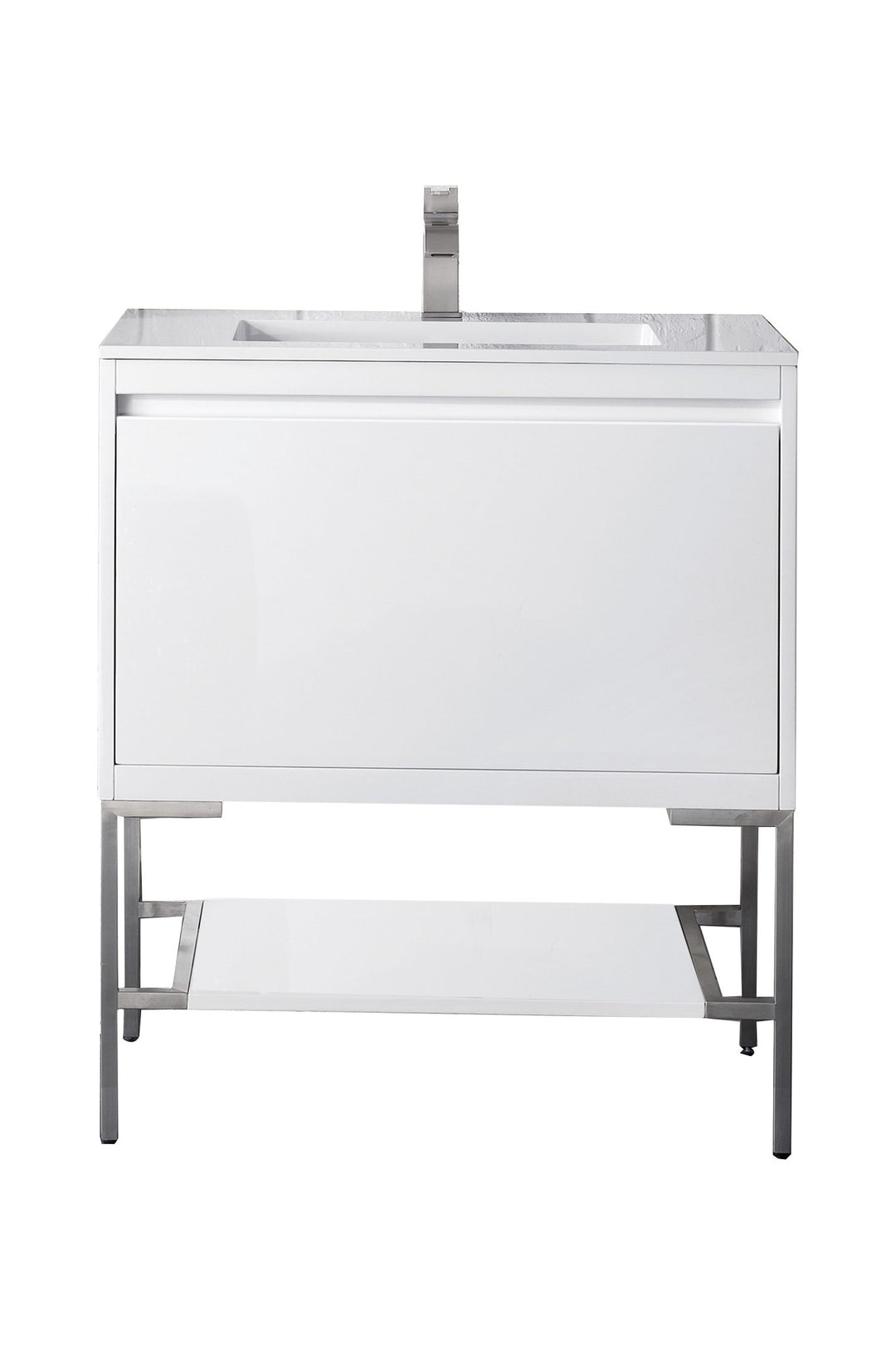 Mantova 31.5" Single Vanity, Glossy White, Brushed Nickel Base w/ Glossy White Composite Stone Top