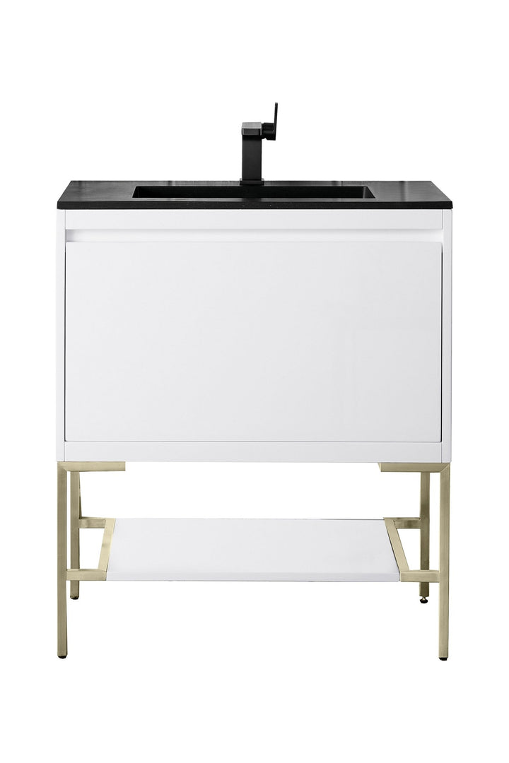 Mantova 31.5" Single Vanity, Glossy White, Champagne Brass Base w/ Charcoal Black Composite Stone Top