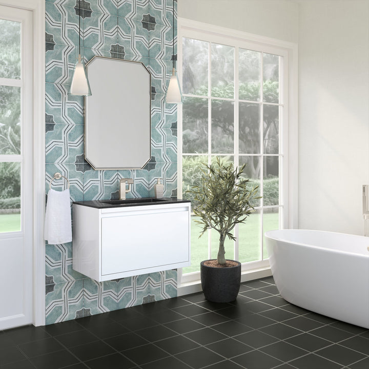 Mantova 31.5" Single Vanity, Glossy White w/ Charcoal Black Composite Stone Top