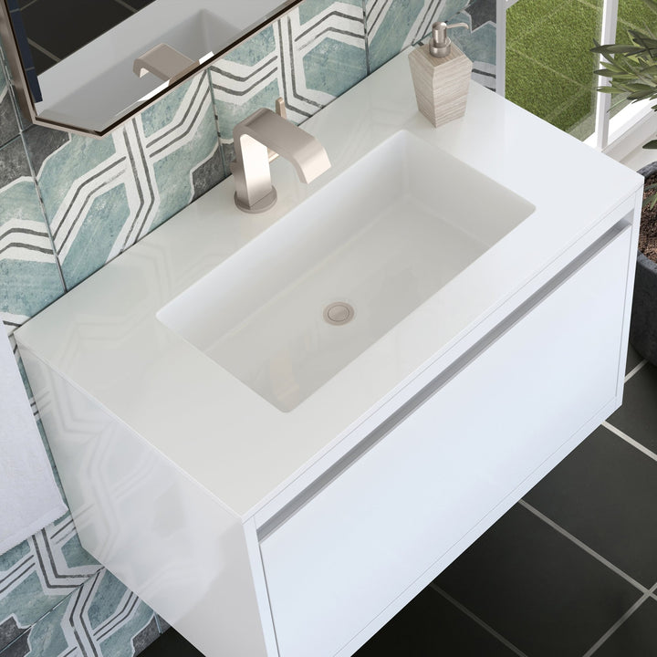 Mantova 31.5" Single Vanity, Glossy White w/ Glossy White Composite Stone Top
