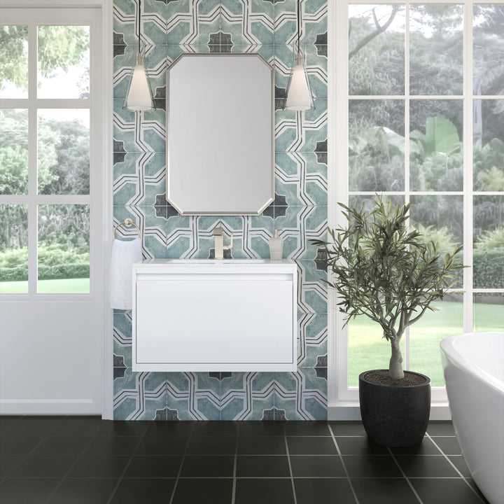 Mantova 31.5" Single Vanity, Glossy White w/ Glossy White Composite Stone Top