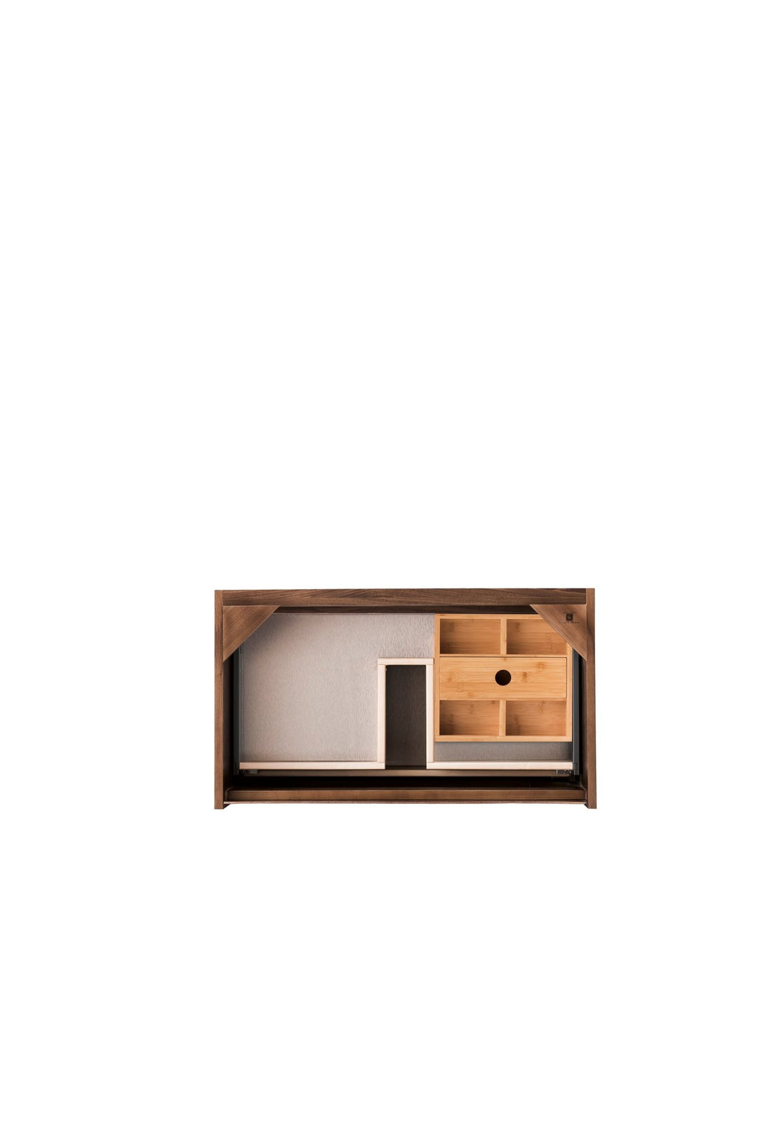 Mantova 31.5" Single Vanity, Mid-Century Walnut, Brushed Nickel Base w/ Charcoal Black Composite Stone Top