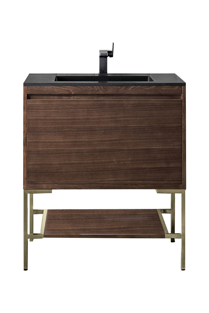 Mantova 31.5" Single Vanity, Mid-Century Walnut, Champagne Brass Base w/ Charcoal Black Composite Stone Top