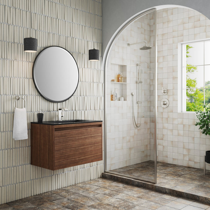Mantova 31.5" Single Vanity, Mid-Century Walnut w/ Charcoal Black Composite Stone Top