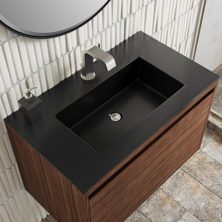 Mantova 31.5" Single Vanity, Mid-Century Walnut w/ Charcoal Black Composite Stone Top