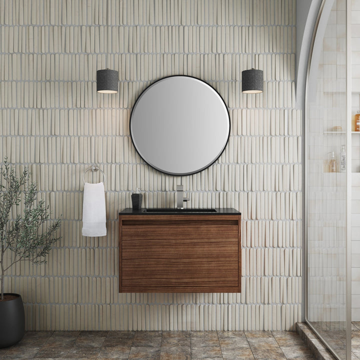 Mantova 31.5" Single Vanity, Mid-Century Walnut w/ Charcoal Black Composite Stone Top