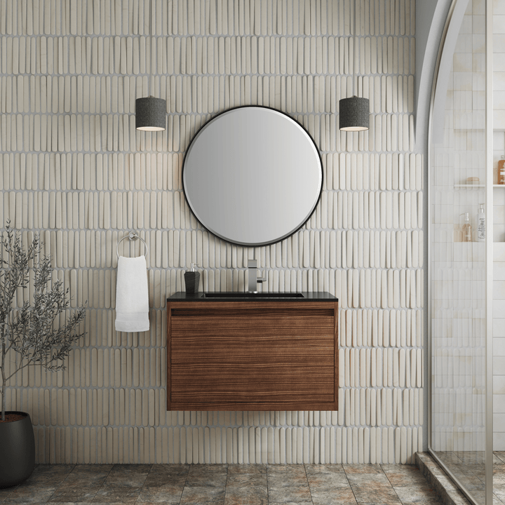 Mantova 31.5" Single Vanity, Mid-Century Walnut w/ Charcoal Black Composite Stone Top
