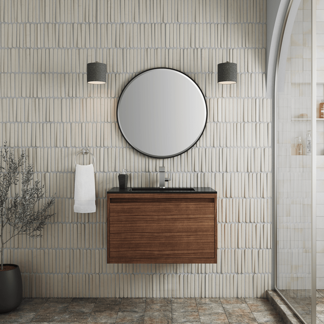 Mantova 31.5" Single Vanity, Mid-Century Walnut w/ Charcoal Black Composite Stone Top
