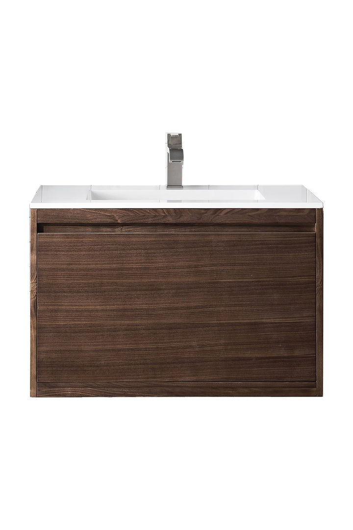 Mantova 31.5" Single Vanity, Mid-Century Walnut w/ Glossy White Composite Stone Top