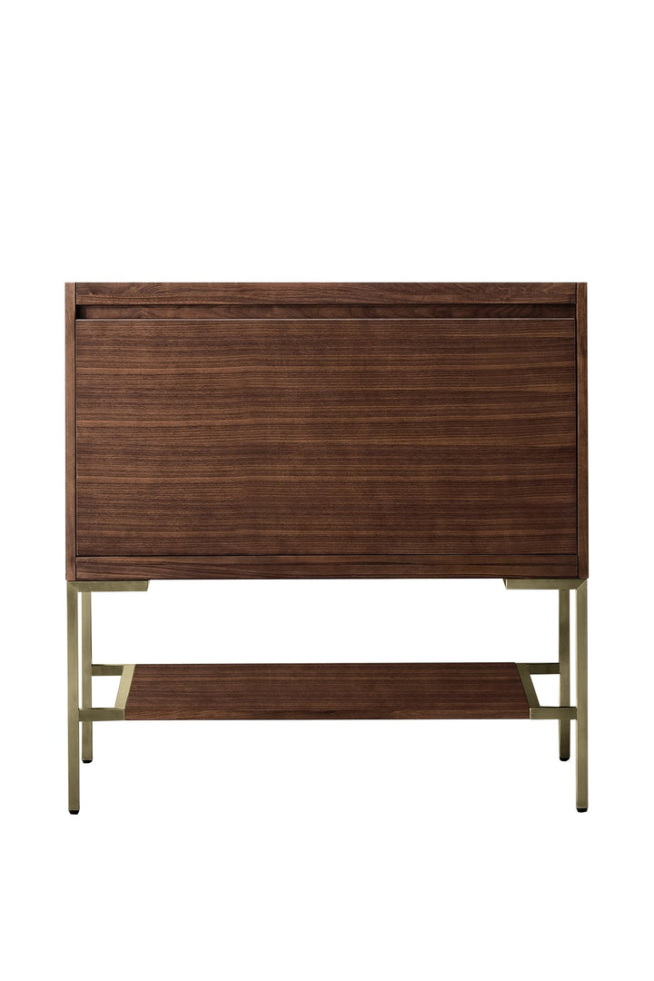 Mantova 35.4" Single Vanity Cabinet, Mid-Century Walnut, Champagne Brass Base