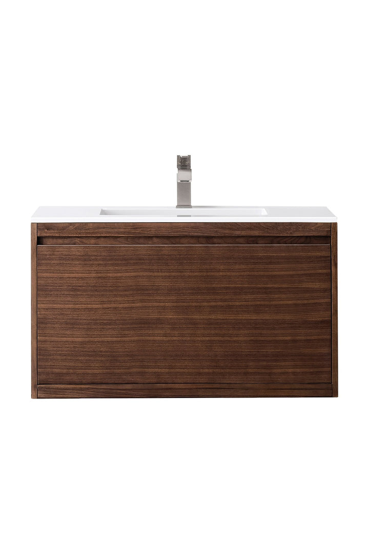 Mantova 35.4" Single Vanity, Mid-Century Walnut w/ Glossy White Composite Stone Top